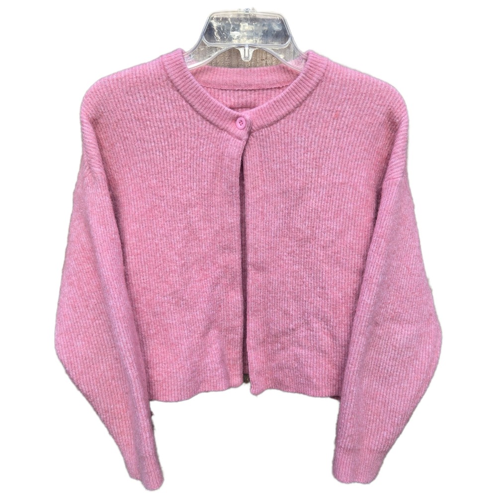 Daily Drills Pink Alpaca Wool Blend Cropped Ribbed Cardigan Sweater XS/S